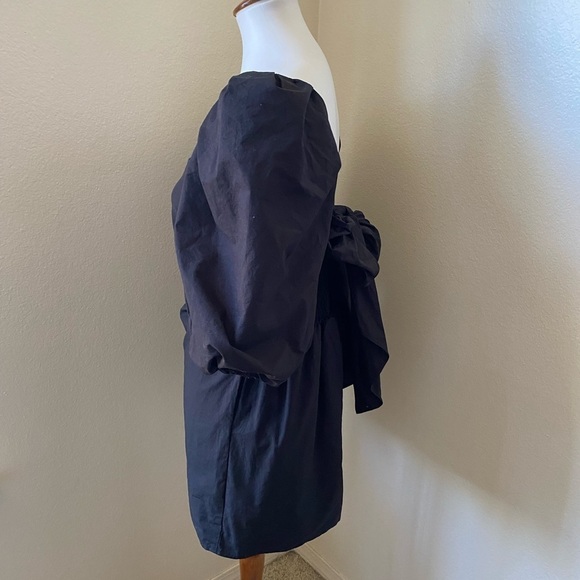 Free People x Mare Mare Women’s Dress Puff Sleeve Tie Back Mini Black Dress - Picture 4 of 8